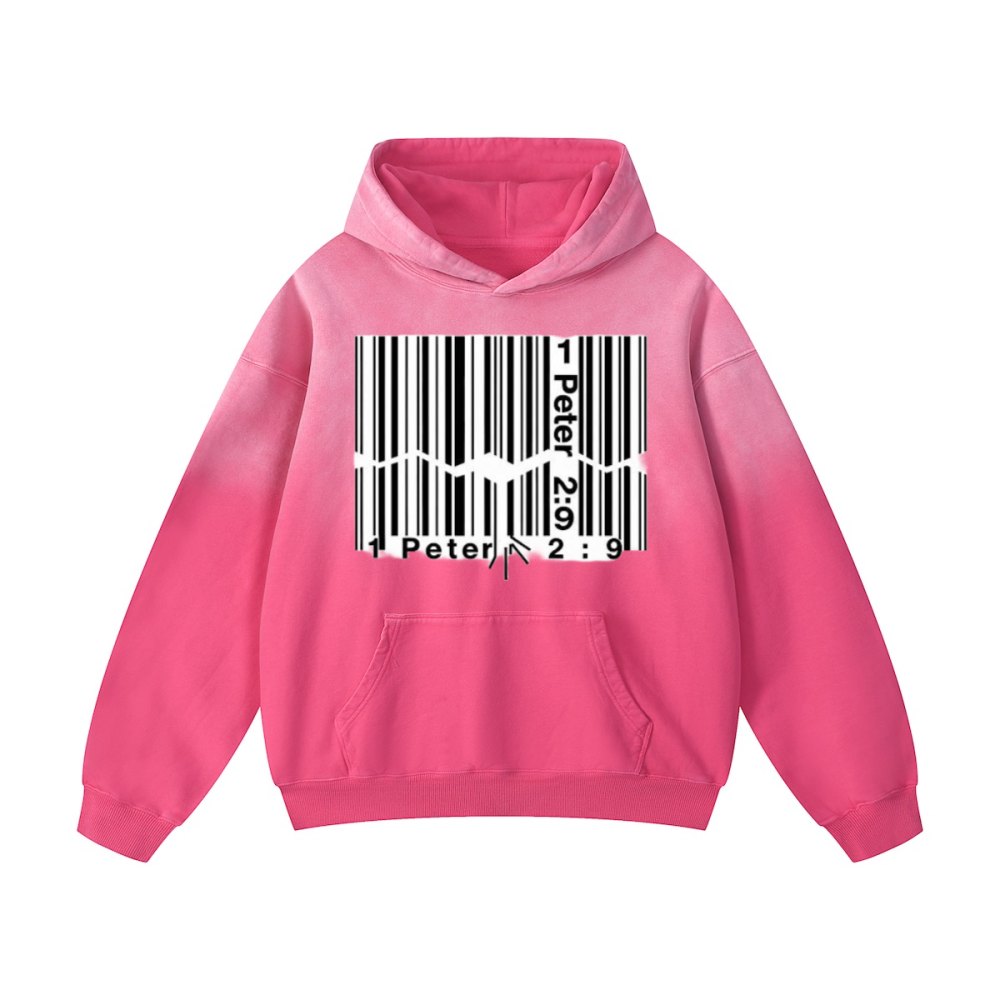 1 Peter 2:9 Barcode: "I am Not the Norm"420GSM Unisex Heavyweight Sun Faded Gradient Hoodie