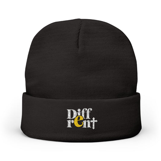 Embroidered "Diff-rent With the Cross" Knit Beanie