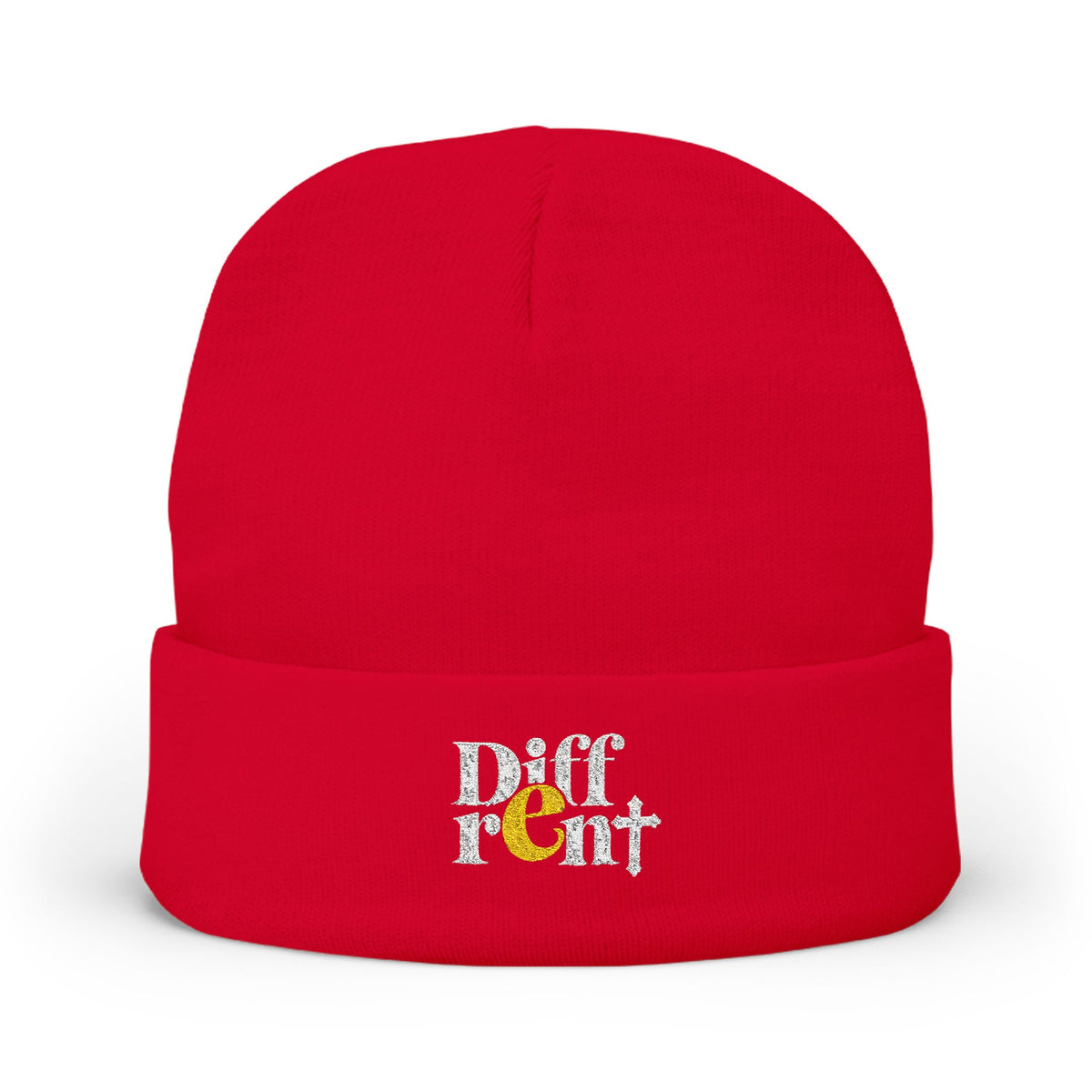 Embroidered "Diff-rent With the Cross" Knit Beanie
