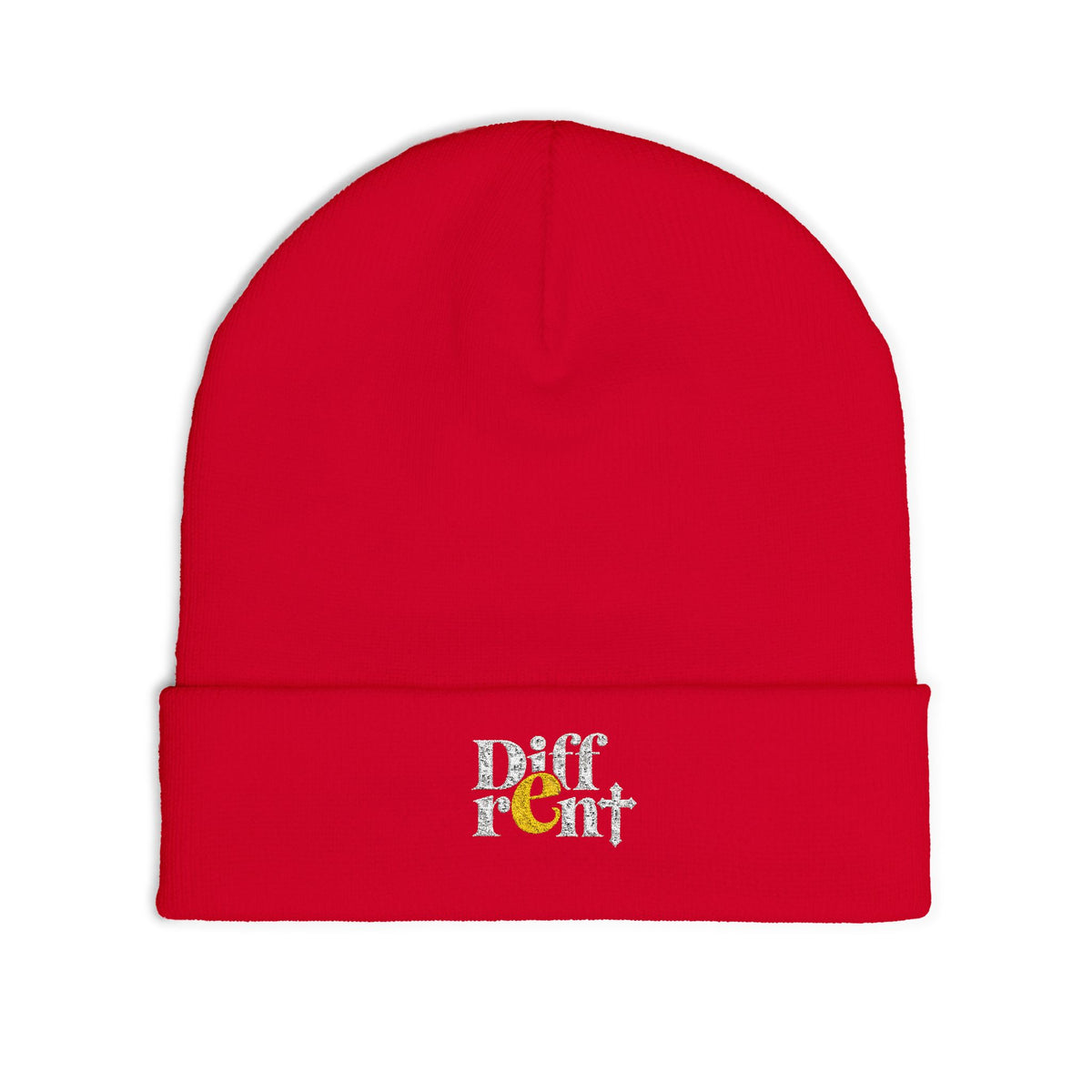 Embroidered "Diff-rent With the Cross" Knit Beanie