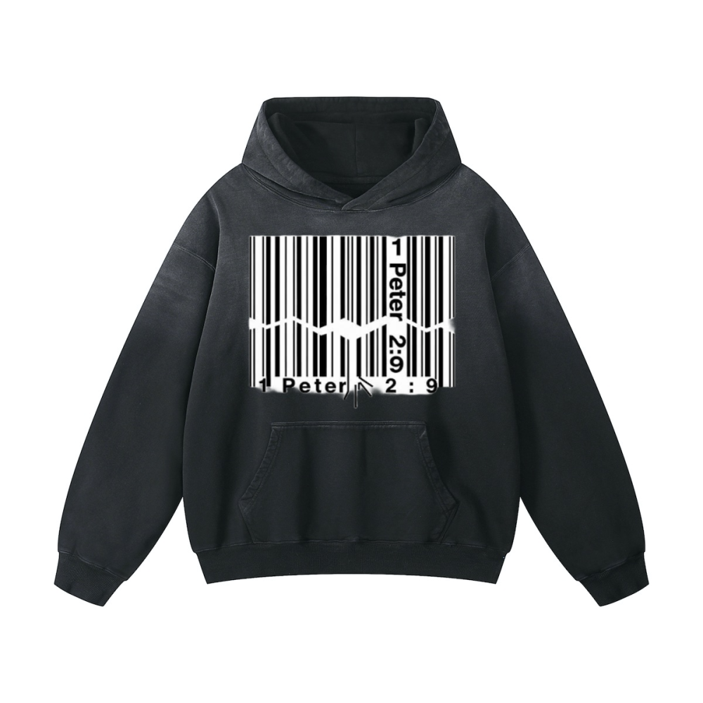 1 Peter 2:9 Barcode: "I am Not the Norm"420GSM Unisex Heavyweight Sun Faded Gradient Hoodie