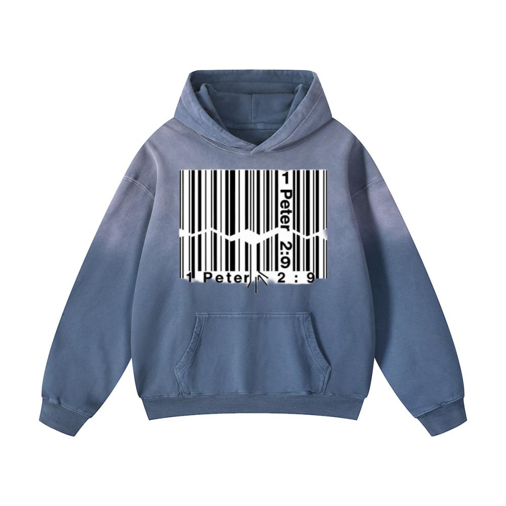 1 Peter 2:9 Barcode: "I am Not the Norm"420GSM Unisex Heavyweight Sun Faded Gradient Hoodie