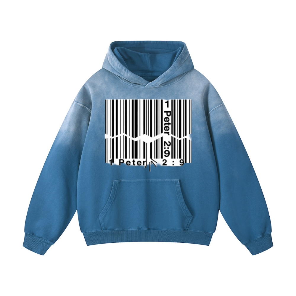 1 Peter 2:9 Barcode: "I am Not the Norm"420GSM Unisex Heavyweight Sun Faded Gradient Hoodie