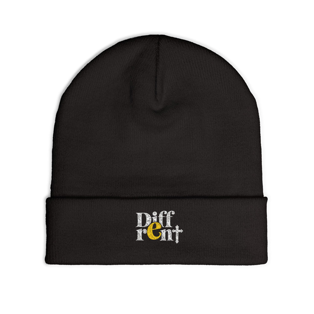 Embroidered "Diff-rent With the Cross" Knit Beanie